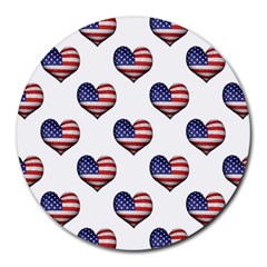 Usa Grunge Heart Shaped Flag Pattern Round Mousepads by dflcprints