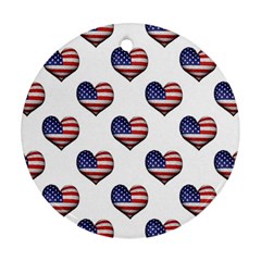 Usa Grunge Heart Shaped Flag Pattern Ornament (round)  by dflcprints