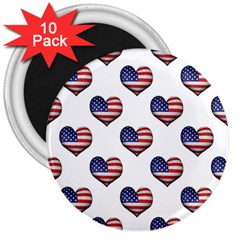 Usa Grunge Heart Shaped Flag Pattern 3  Magnets (10 Pack) 