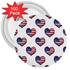 Usa Grunge Heart Shaped Flag Pattern 3  Buttons (100 Pack) 