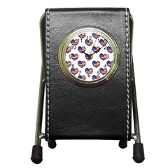 Usa Grunge Heart Shaped Flag Pattern Pen Holder Desk Clocks by dflcprints