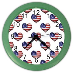 Usa Grunge Heart Shaped Flag Pattern Color Wall Clocks