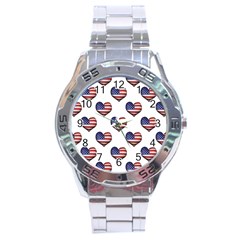 Usa Grunge Heart Shaped Flag Pattern Stainless Steel Analogue Watch