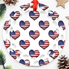 Usa Grunge Heart Shaped Flag Pattern Ornament (round Filigree)  by dflcprints