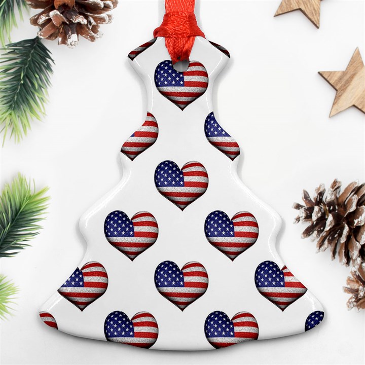 Usa Grunge Heart Shaped Flag Pattern Ornament (Christmas Tree)