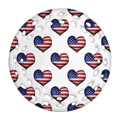 Usa Grunge Heart Shaped Flag Pattern Round Filigree Ornament (2side) by dflcprints