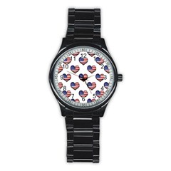 Usa Grunge Heart Shaped Flag Pattern Stainless Steel Round Watch by dflcprints