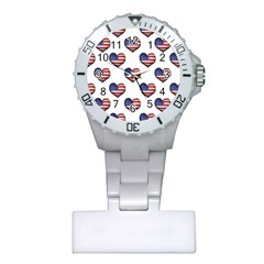 Usa Grunge Heart Shaped Flag Pattern Plastic Nurses Watch