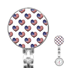 Usa Grunge Heart Shaped Flag Pattern Stainless Steel Nurses Watch by dflcprints