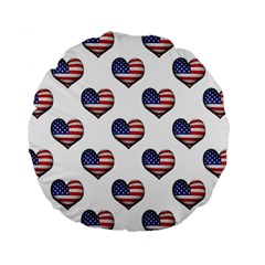 Usa Grunge Heart Shaped Flag Pattern Standard 15  Premium Flano Round Cushions