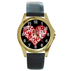 Valentine s Day Design Round Gold Metal Watch by Valentinaart