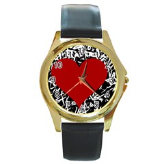 Red Valentine Round Gold Metal Watch by Valentinaart