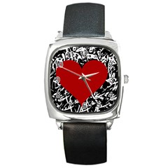 Red Valentine Square Metal Watch by Valentinaart