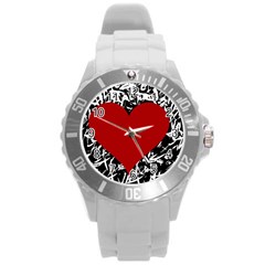 Red Valentine Round Plastic Sport Watch (l) by Valentinaart