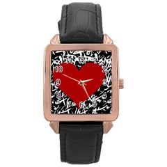 Red Valentine Rose Gold Leather Watch  by Valentinaart