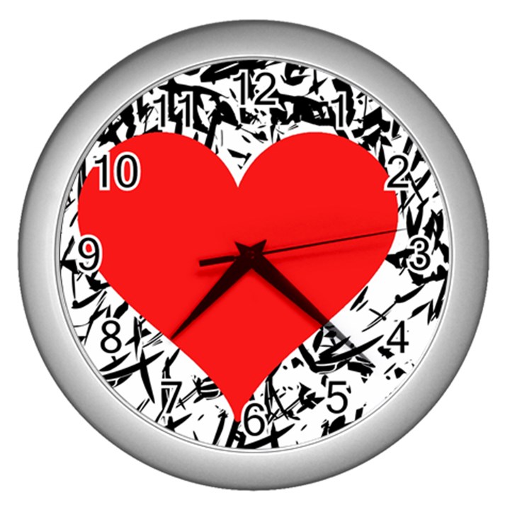 Red Valentine 2 Wall Clocks (Silver) 