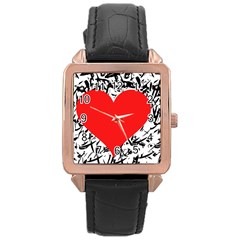 Red Valentine 2 Rose Gold Leather Watch  by Valentinaart