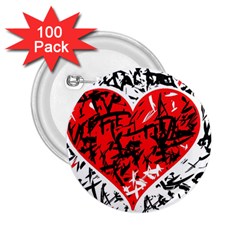 Red Hart - Graffiti Style 2 25  Buttons (100 Pack)  by Valentinaart