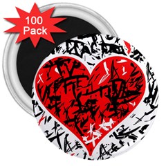 Red Hart - Graffiti Style 3  Magnets (100 Pack)