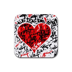 Red Hart - Graffiti Style Rubber Coaster (square)  by Valentinaart