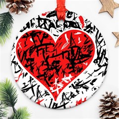 Red Hart - Graffiti Style Round Ornament (two Sides) 