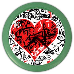 Red Hart - Graffiti Style Color Wall Clocks by Valentinaart