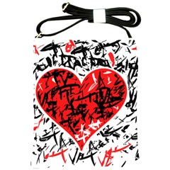 Red Hart - Graffiti Style Shoulder Sling Bags by Valentinaart