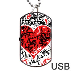 Red Hart - Graffiti Style Dog Tag Usb Flash (one Side) by Valentinaart