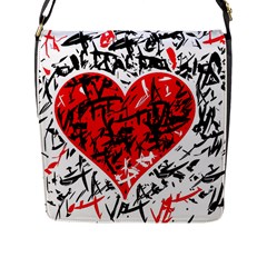 Red Hart - Graffiti Style Flap Messenger Bag (l) 