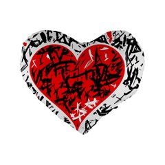 Red Hart - Graffiti Style Standard 16  Premium Flano Heart Shape Cushions by Valentinaart