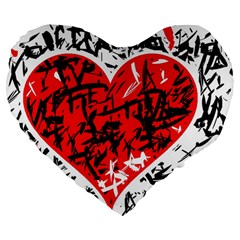 Red Hart - Graffiti Style Large 19  Premium Flano Heart Shape Cushions