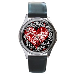 Red Graffiti Style Hart  Round Metal Watch by Valentinaart