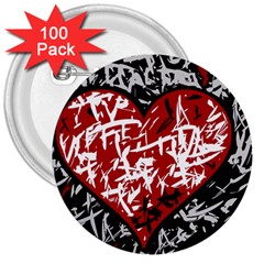 Red Graffiti Style Hart  3  Buttons (100 Pack) 