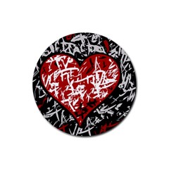 Red Graffiti Style Hart  Rubber Coaster (round)  by Valentinaart