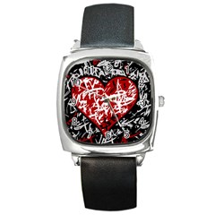 Red Graffiti Style Hart  Square Metal Watch by Valentinaart