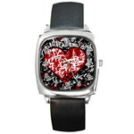 Red graffiti style hart  Square Metal Watch Front