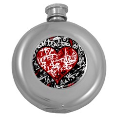 Red Graffiti Style Hart  Round Hip Flask (5 Oz)