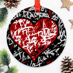 Red Graffiti Style Hart  Round Ornament (two Sides) 