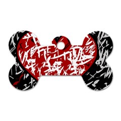 Red Graffiti Style Hart  Dog Tag Bone (one Side) by Valentinaart