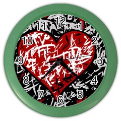 Red Graffiti Style Hart  Color Wall Clocks by Valentinaart