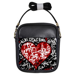 Red Graffiti Style Hart  Girls Sling Bags by Valentinaart