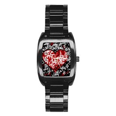 Red Graffiti Style Hart  Stainless Steel Barrel Watch by Valentinaart