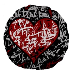 Red Graffiti Style Hart  Large 18  Premium Flano Round Cushions by Valentinaart