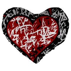 Red Graffiti Style Hart  Large 19  Premium Flano Heart Shape Cushions by Valentinaart