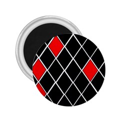 Elegant Black And White Red Diamonds Pattern 2 25  Magnets