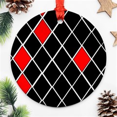 Elegant Black And White Red Diamonds Pattern Ornament (round) 