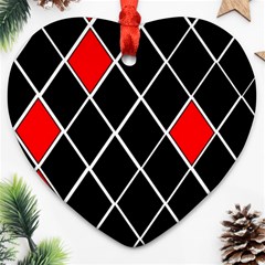 Elegant Black And White Red Diamonds Pattern Ornament (heart) 