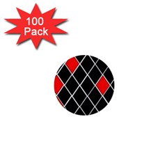 Elegant Black And White Red Diamonds Pattern 1  Mini Buttons (100 Pack) 