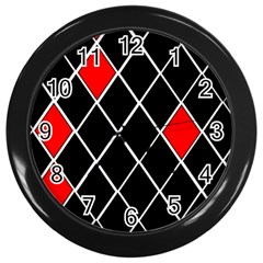 Elegant Black And White Red Diamonds Pattern Wall Clocks (black)