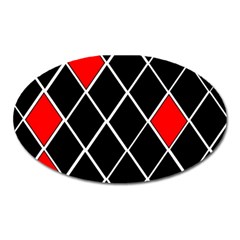 Elegant Black And White Red Diamonds Pattern Oval Magnet